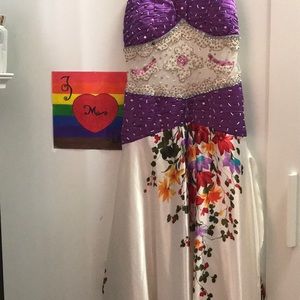 Floral silk beaded long dress